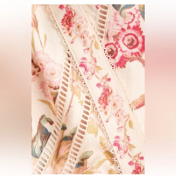 H&M Linen Blend Sleeveless Maxi Dress with Tie Shoulder Straps Floral print NWT - Picture 5 of 6